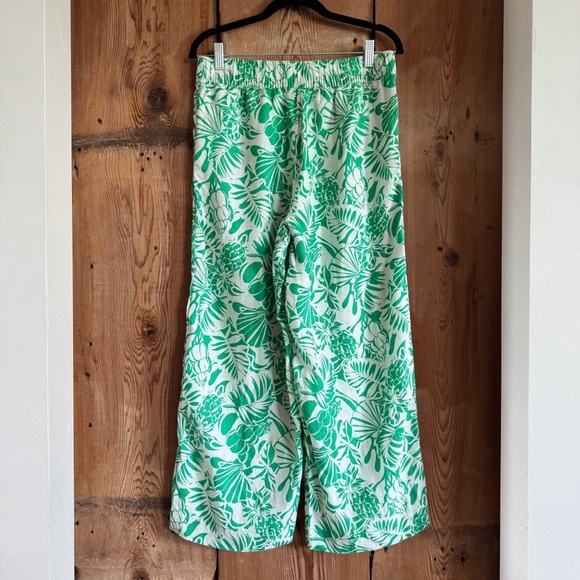 Sz M Nicole Miller 100% Linen Wide Leg Cropped Tropical Resort Pants EUC - Picture 2 of 4